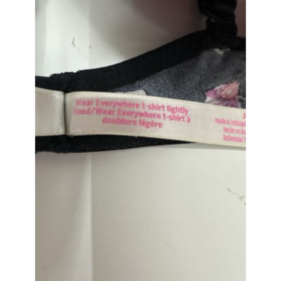 PINK Womens Bra 34B Black Floral Logo Wear Everywhere T-Shirt Lightly Lined - Picture 4 of 10
